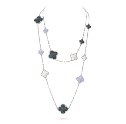 [Royal Top]CLOVER 16 MOTIF CHALCEDONY MOP SILVER NECKLACE