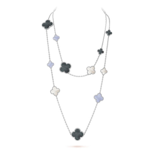 [Royal Top]CLOVER 16 MOTIF CHALCEDONY MOP SILVER NECKLACE