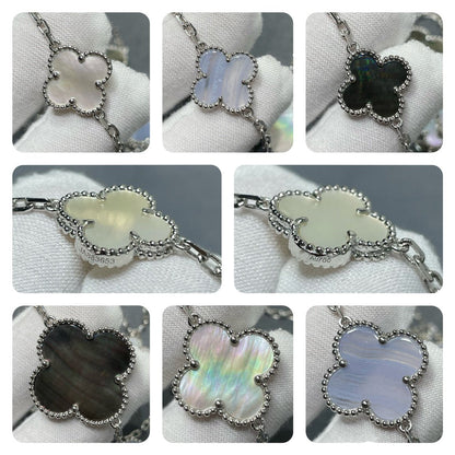 [Royal Top]CLOVER 16 MOTIF CHALCEDONY MOP SILVER NECKLACE