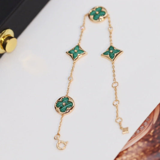 [Royal Top]STAR AND SUN 4 MOTIF PINK GOLD MALACHITE BRACELET