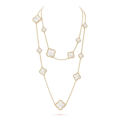 [Royal Top]CLOVER 16 MOTIF WHITE MOP GOLD NECKLACE