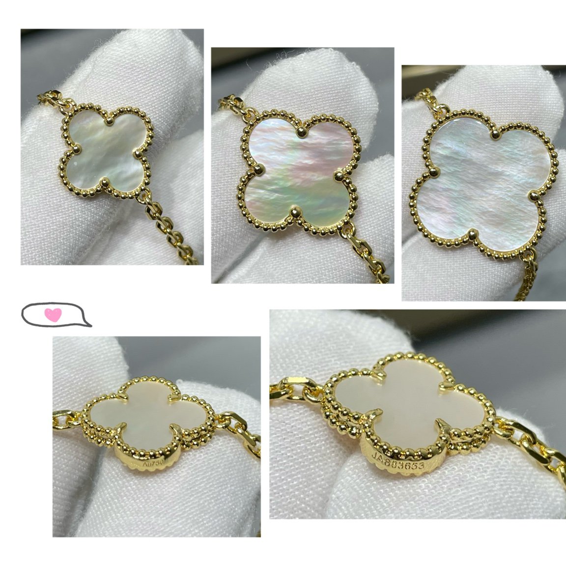 [Royal Top]CLOVER 16 MOTIF WHITE MOP GOLD NECKLACE