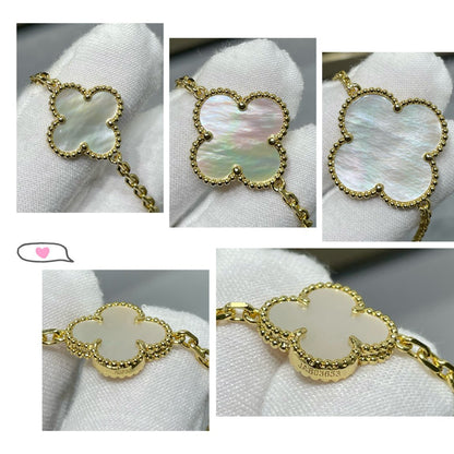 [Royal Top]CLOVER 16 MOTIF WHITE MOP GOLD NECKLACE