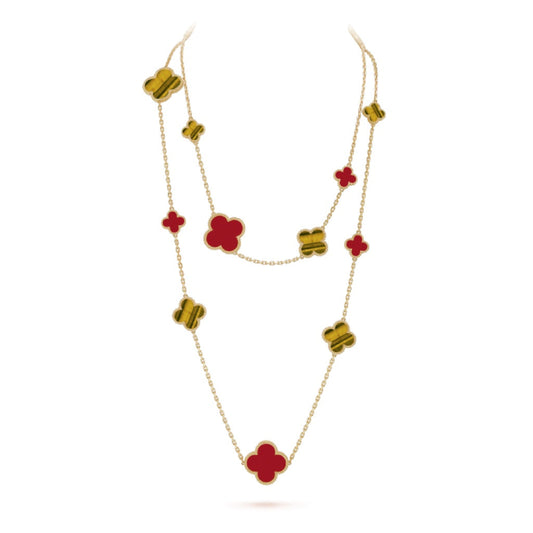 [Royal Top]CLOVER 16 MOTIF CARNELIAN TIGER EYE ROSE GOLD NECKLACE