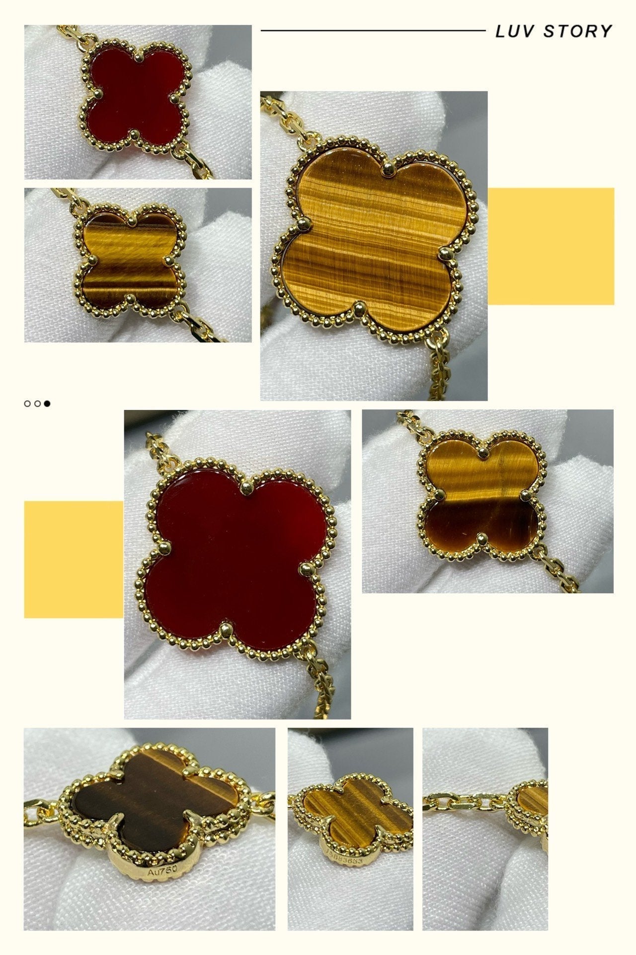 [Royal Top]CLOVER 16 MOTIF CARNELIAN TIGER EYE ROSE GOLD NECKLACE