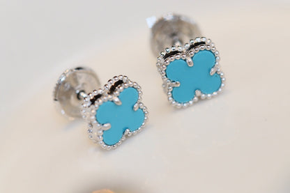 [Royal Top]CLOVER MINI TURQUOISE SILVER STUD EARRINGS