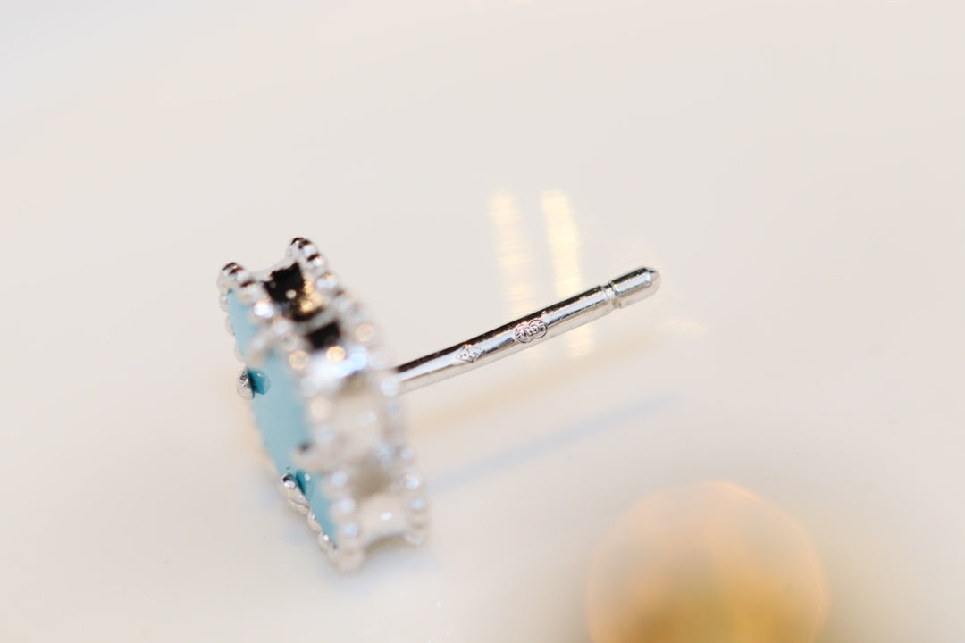 [Royal Top]CLOVER MINI TURQUOISE SILVER STUD EARRINGS