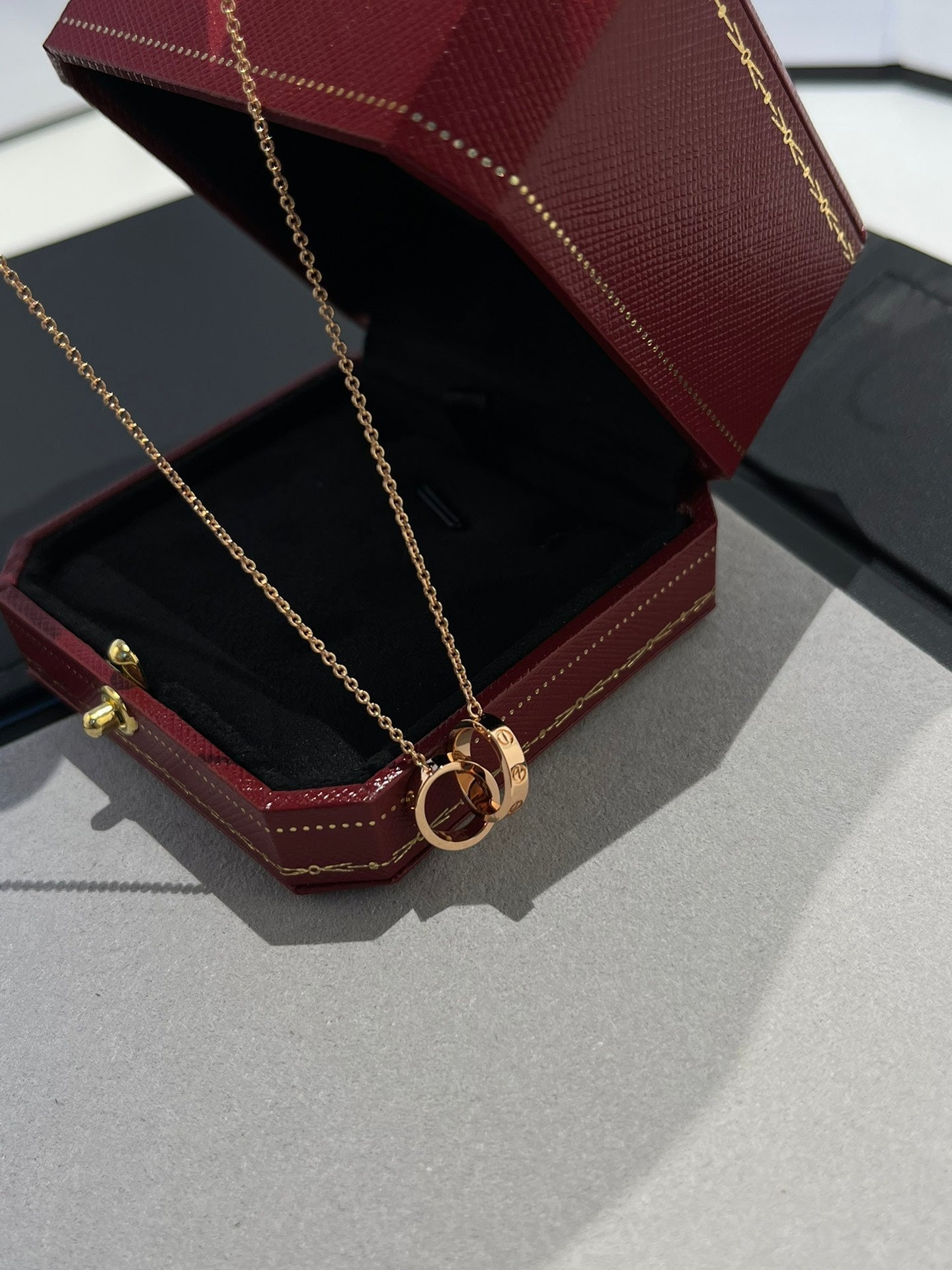 [Royal Top]LOVE NECKLACE DOUBLE RING PINK GOLD