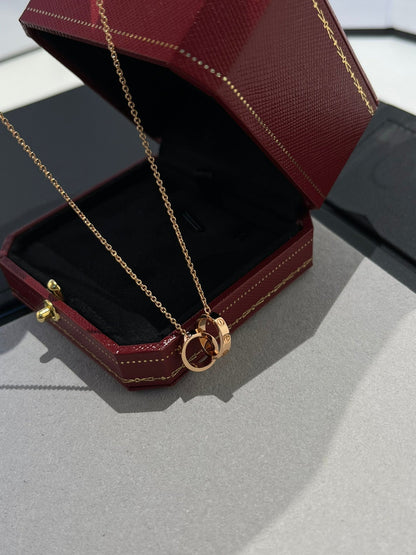 [Royal Top]LOVE NECKLACE DOUBLE RING PINK GOLD