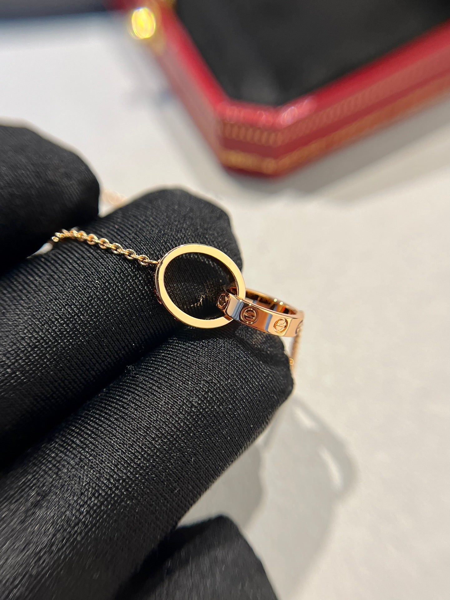[Royal Top]LOVE NECKLACE DOUBLE RING PINK GOLD