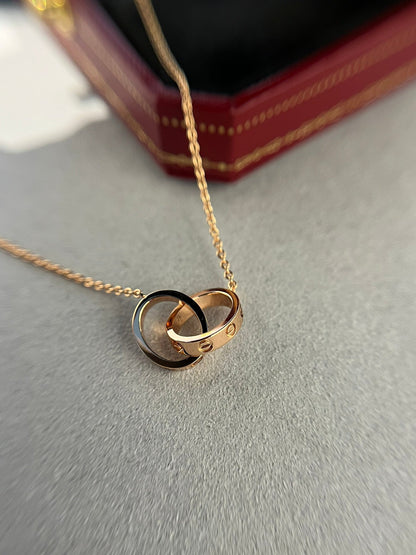 [Royal Top]LOVE NECKLACE DOUBLE RING PINK GOLD