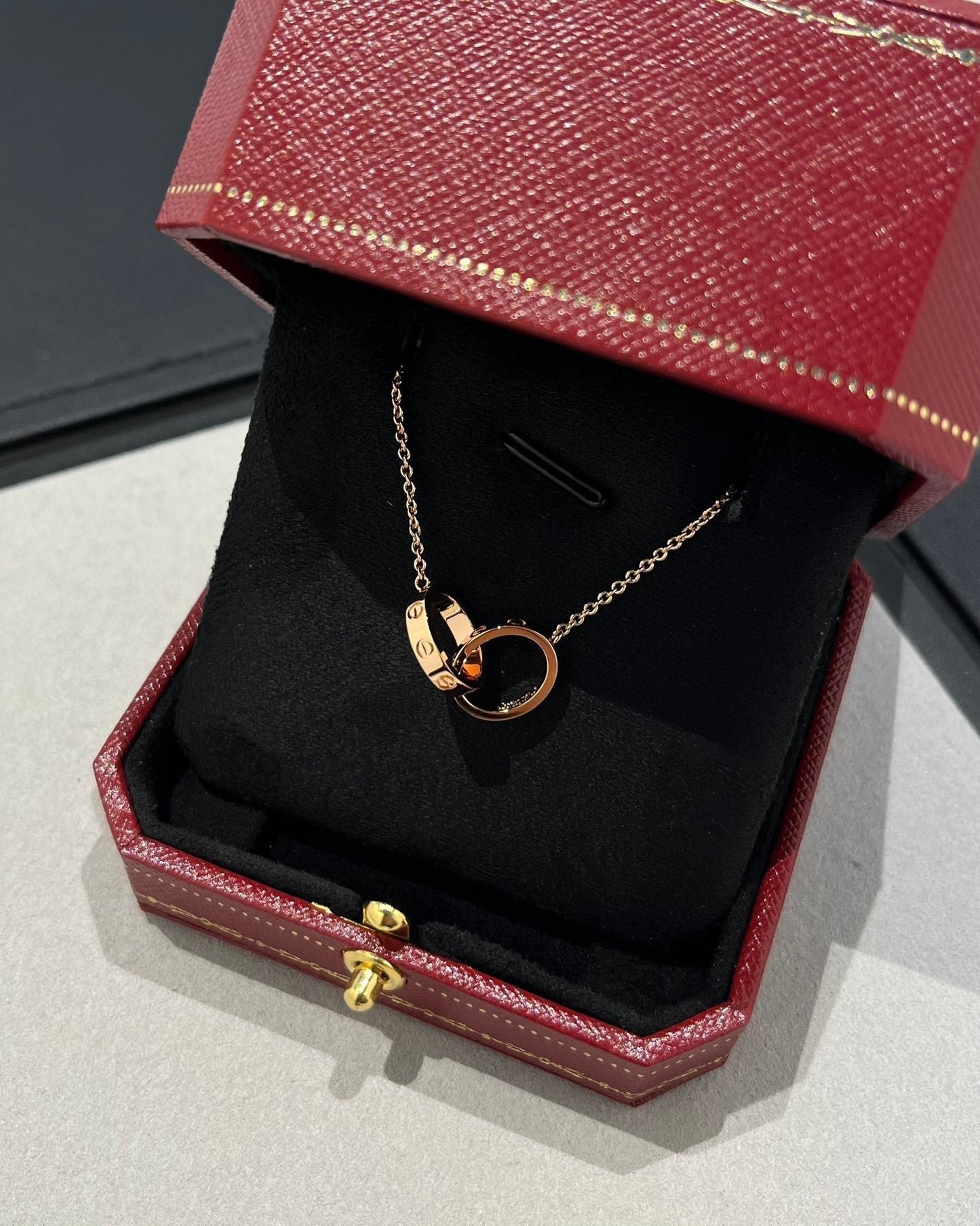 [Royal Top]LOVE NECKLACE DOUBLE RING PINK GOLD