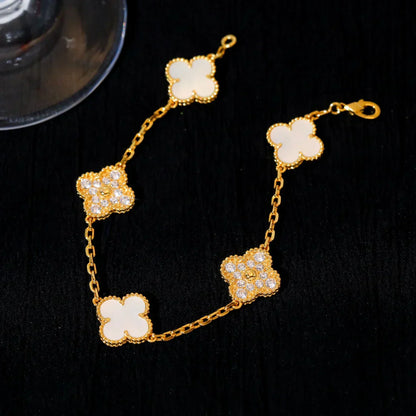 [Royal Top]CLOVER WHITE PEARL MOP 5 MOTIF BRACELET COLLECTION