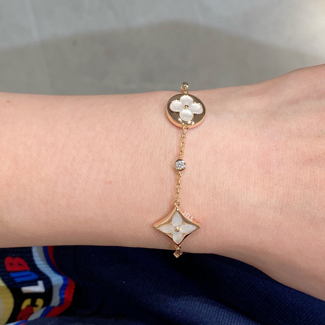 [Royal Top]STAR AND SUN 4 MOTIF WHITE MOP PINK GOLD BRACELET