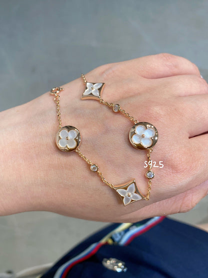 [Royal Top]STAR AND SUN 4 MOTIF WHITE MOP PINK GOLD BRACELET