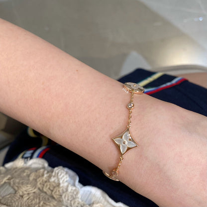 [Royal Top]STAR AND SUN 4 MOTIF WHITE MOP PINK GOLD BRACELET