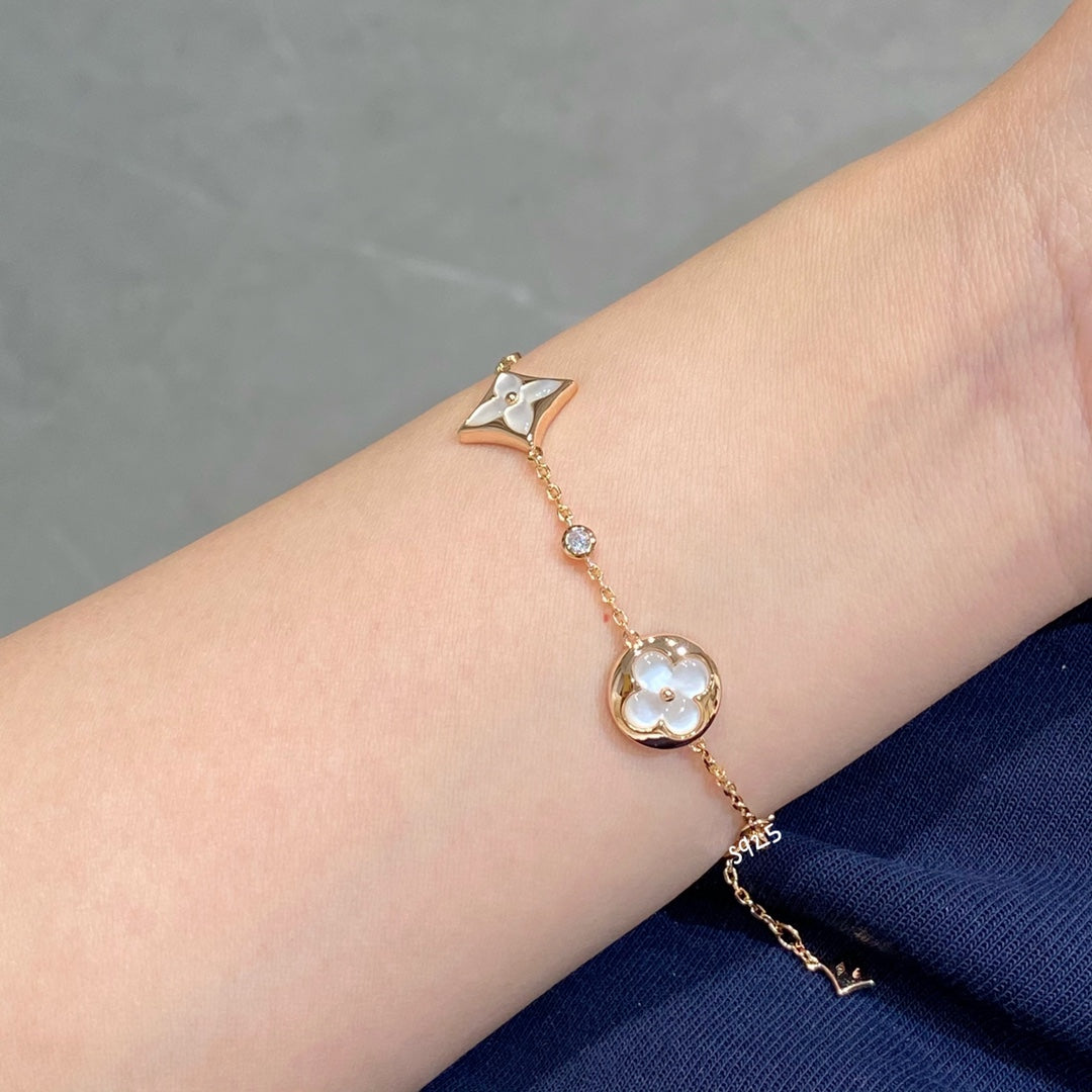 [Royal Top]STAR AND SUN 4 MOTIF WHITE MOP PINK GOLD BRACELET