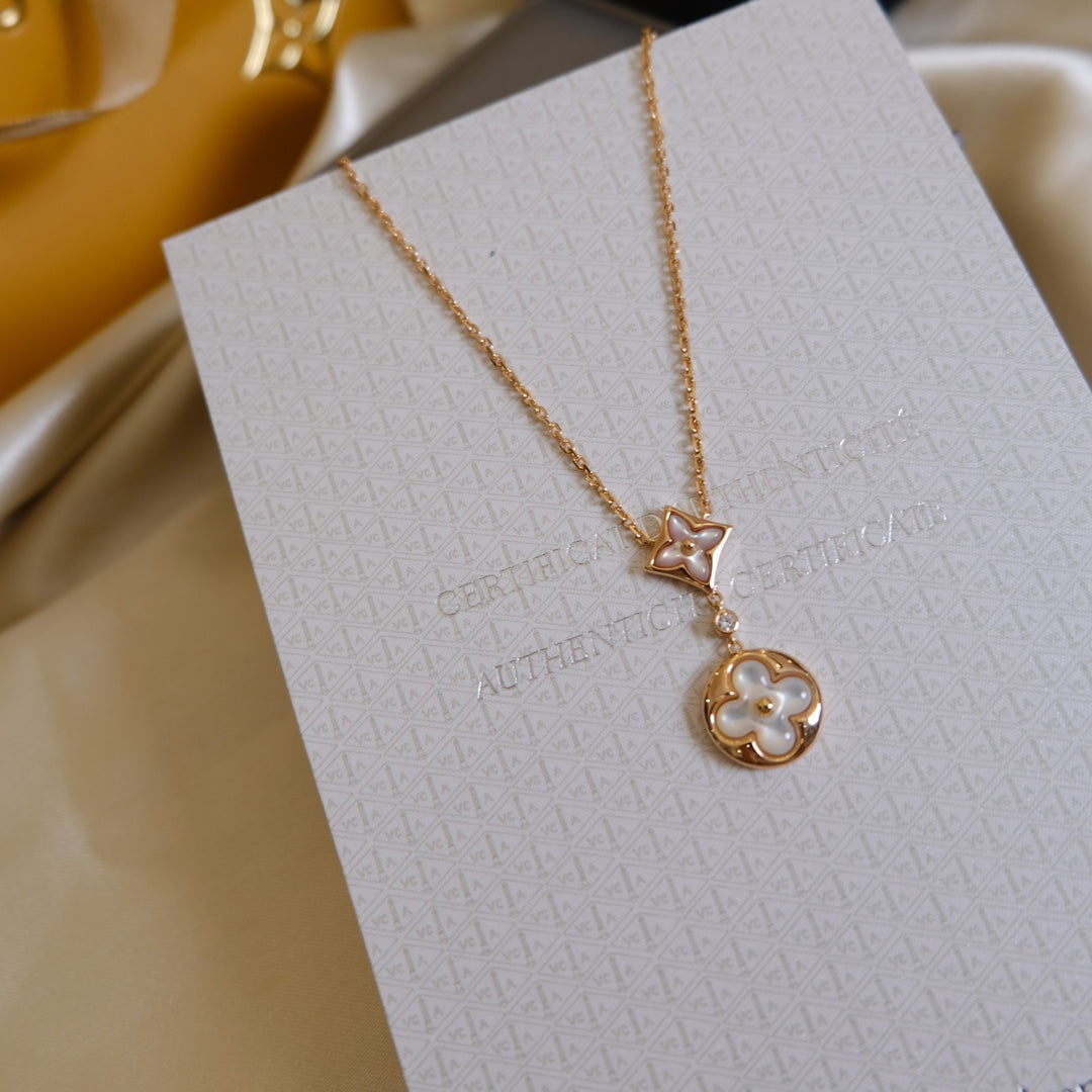 [Royal Top]STAR AND SUN WHITE MOP 2 MOTIF PINK GOLD NECKLACE