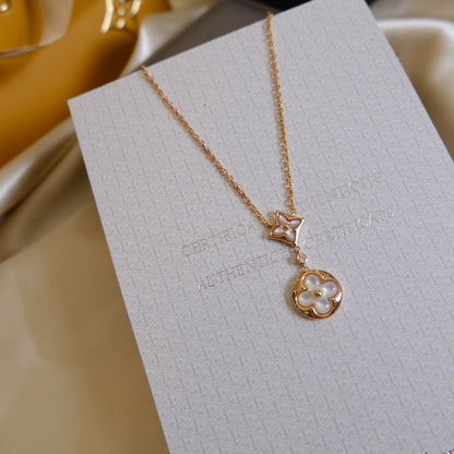 [Royal Top]STAR AND SUN WHITE MOP 2 MOTIF PINK GOLD NECKLACE
