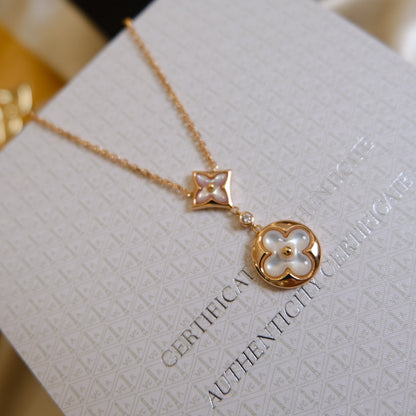 [Royal Top]STAR AND SUN WHITE MOP 2 MOTIF PINK GOLD NECKLACE