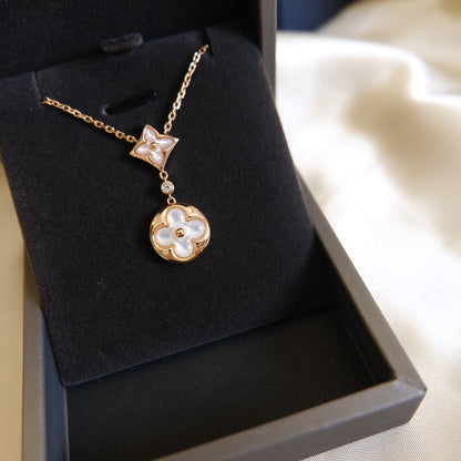 [Royal Top]STAR AND SUN WHITE MOP 2 MOTIF PINK GOLD NECKLACE