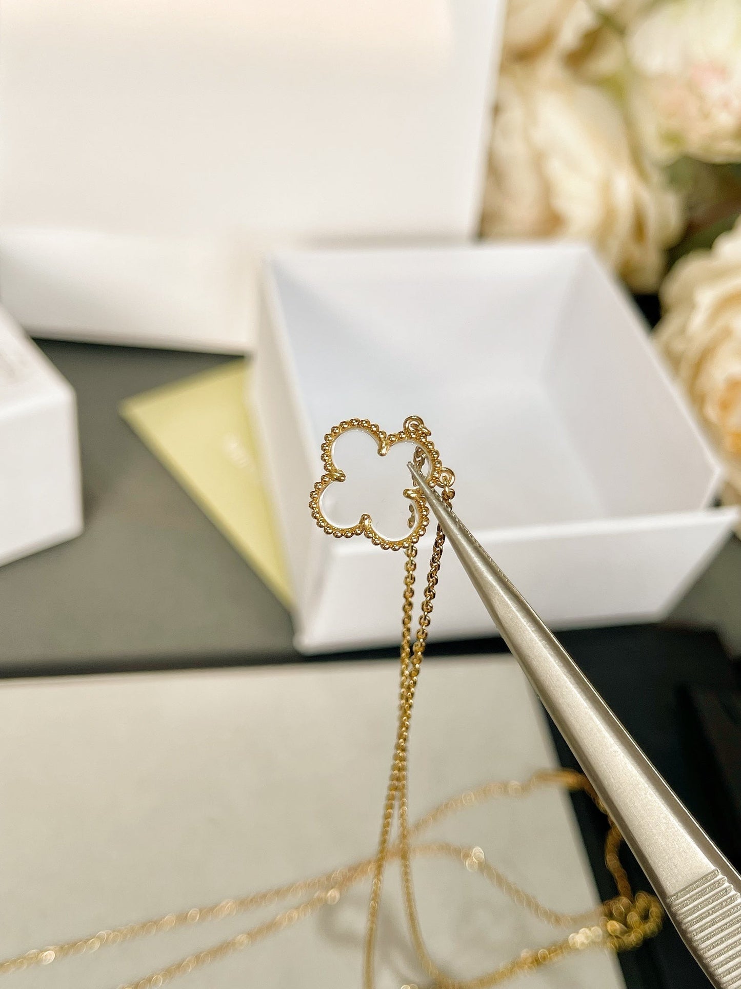 [Royal Top]CLOVER ROCK CRYSTAL ROSE GOLD NECKLACE