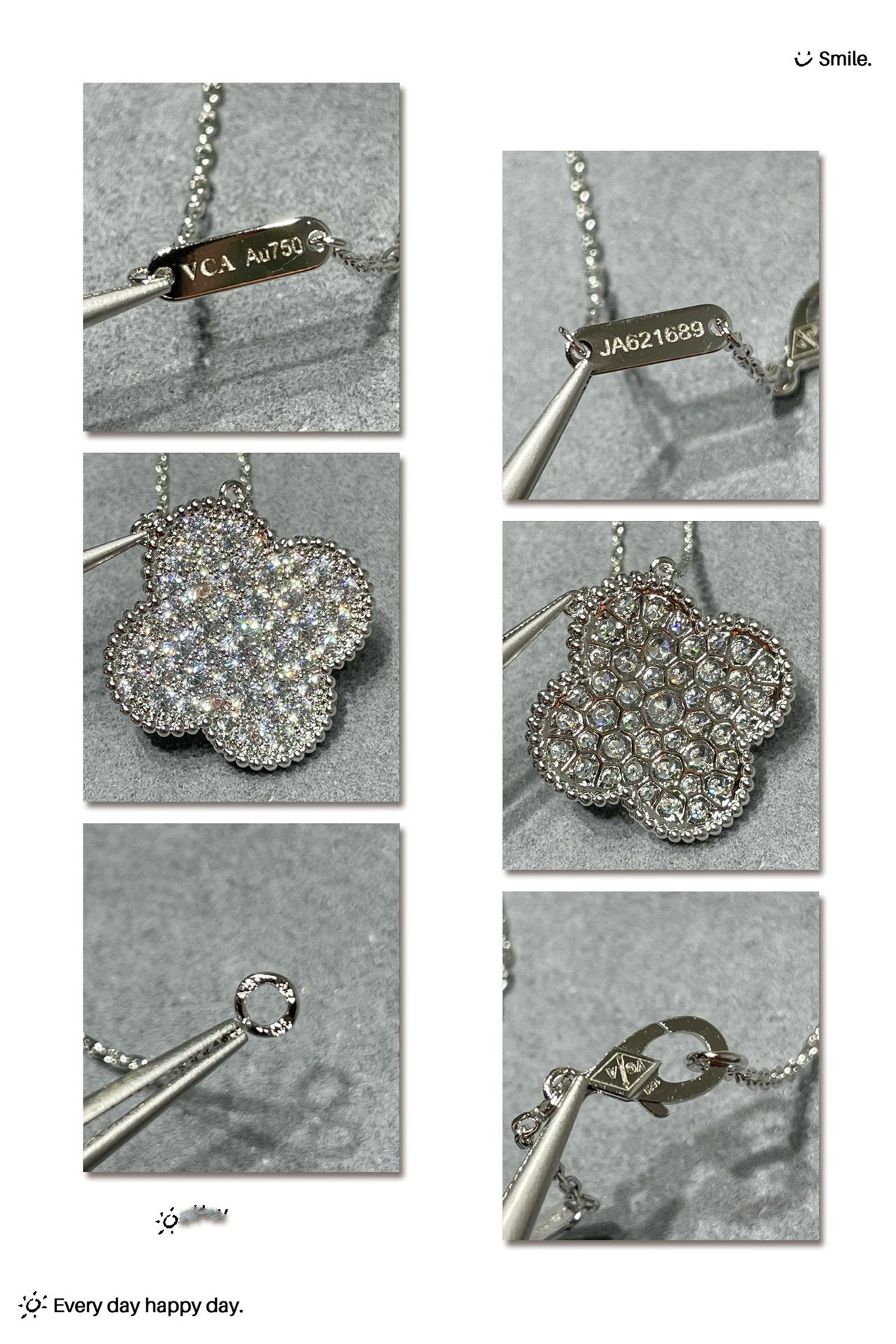 [Royal Top]CLOVER 25MM LARGE PENDANT DIAMOND PAVED SILVER NECKLACE