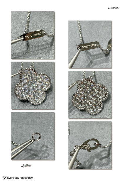 [Royal Top]CLOVER 25MM LARGE PENDANT DIAMOND PAVED SILVER NECKLACE