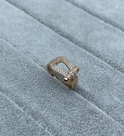 [Royal Top]Wide Hoof-Shaped Diamond-Studded Ring