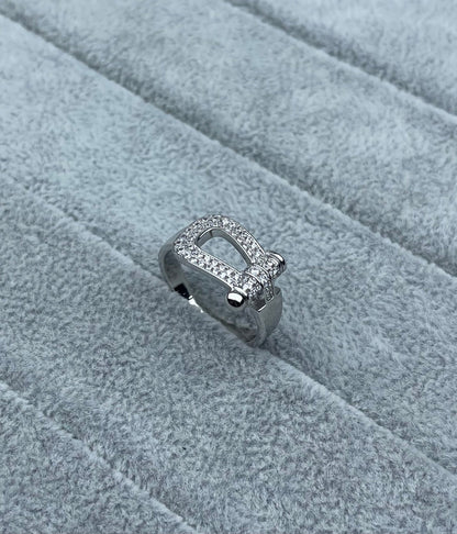 [Royal Top]Wide Hoof-Shaped Diamond-Studded Ring