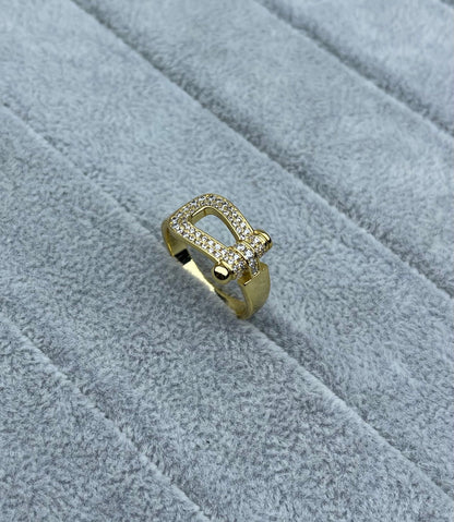 [Royal Top]Wide Hoof-Shaped Diamond-Studded Ring
