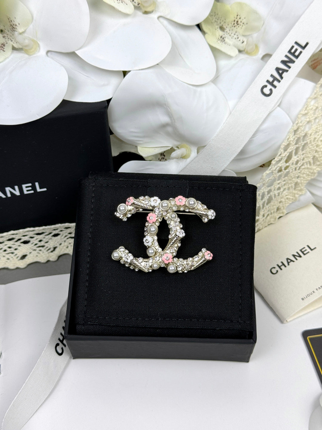 [Royal Top]26C Pink-White Enamel Ice Cream Cone Double C Brooch