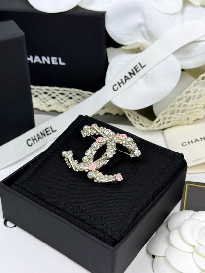 [Royal Top]26C Pink-White Enamel Ice Cream Cone Double C Brooch
