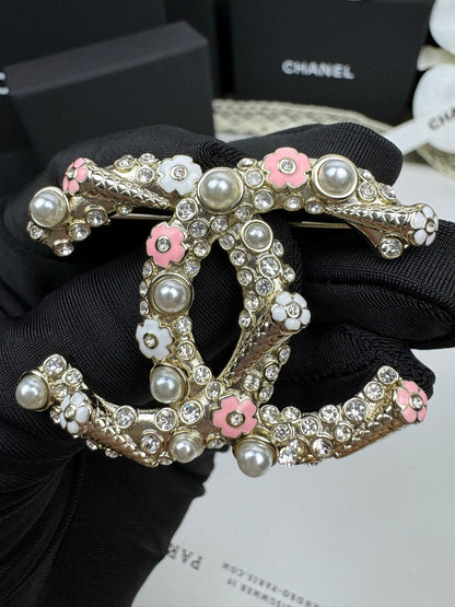 [Royal Top]26C Pink-White Enamel Ice Cream Cone Double C Brooch