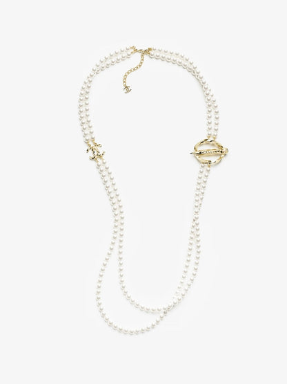 [Royal Top]25K Pencil Double C Double-Layer Pearl Sweater Chain