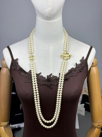 [Royal Top]25K Pencil Double C Double-Layer Pearl Sweater Chain