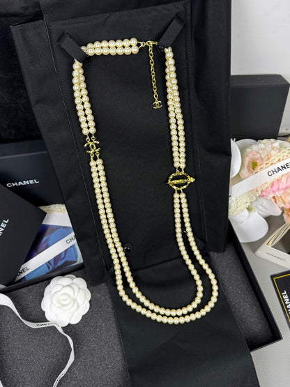[Royal Top]25K Pencil Double C Double-Layer Pearl Sweater Chain