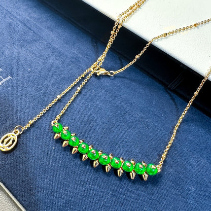 [Royal Top]New Arrival: Green Bead Rivet Necklace