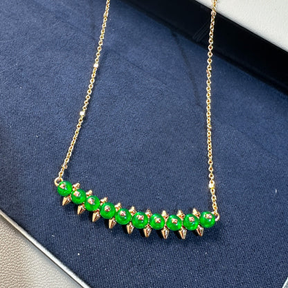 [Royal Top]New Arrival: Green Bead Rivet Necklace