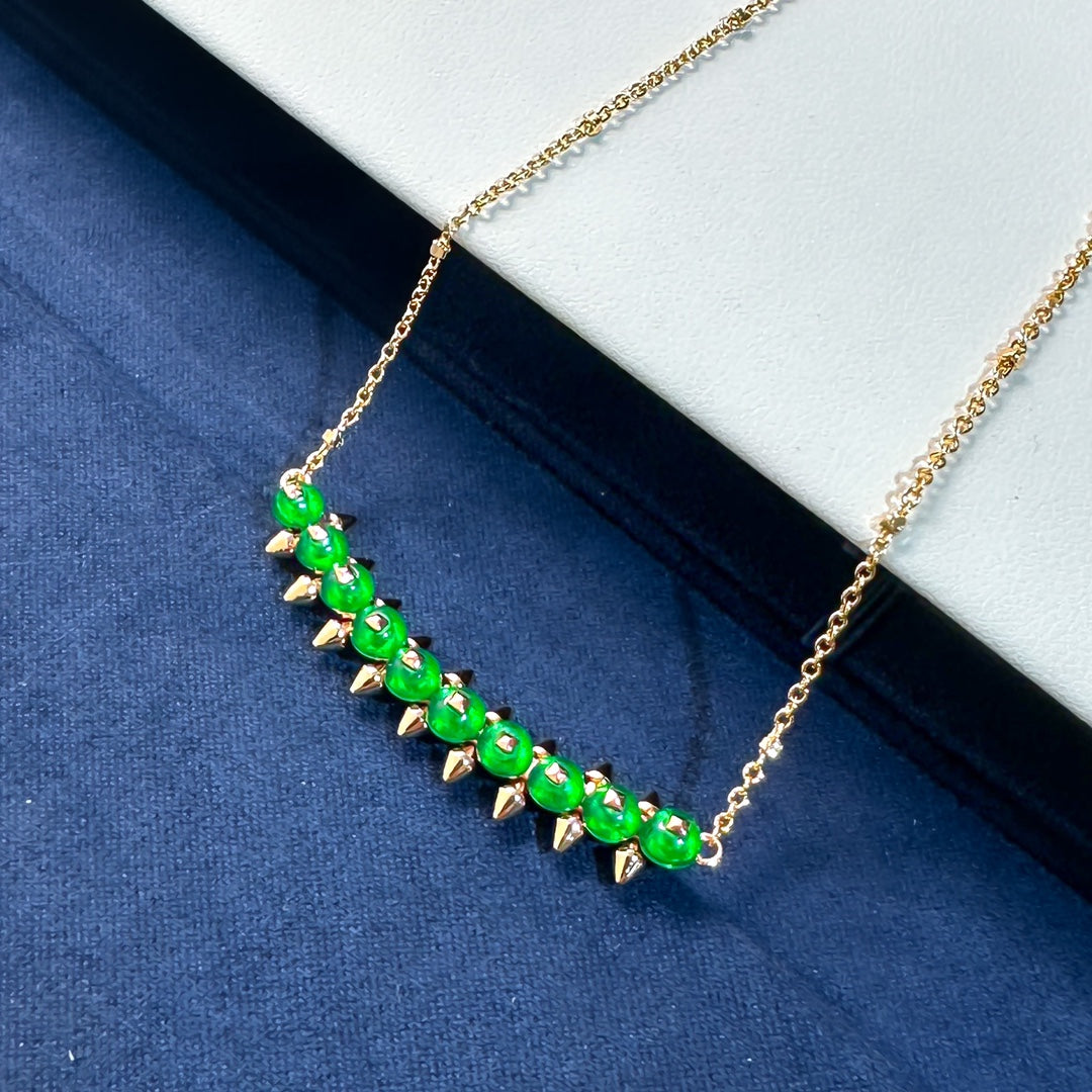 [Royal Top]New Arrival: Green Bead Rivet Necklace