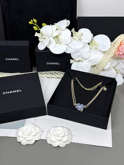 [Royal Top]New Blue Floral Double-Layer Necklace