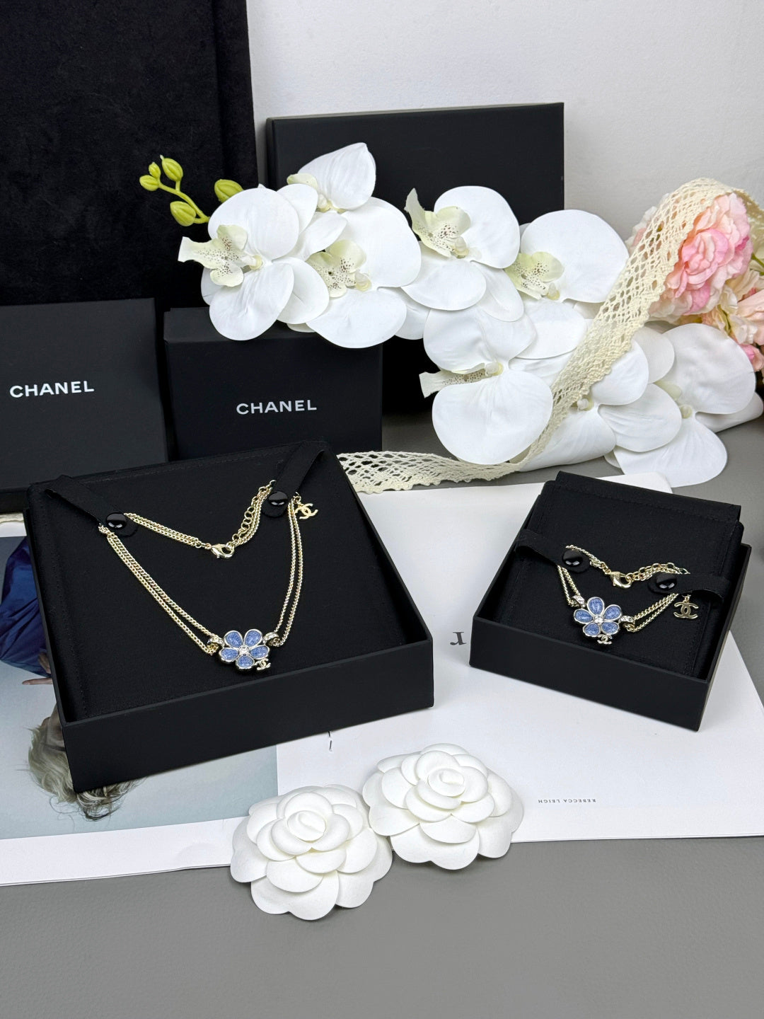 [Royal Top]New Blue Floral Double-Layer Necklace
