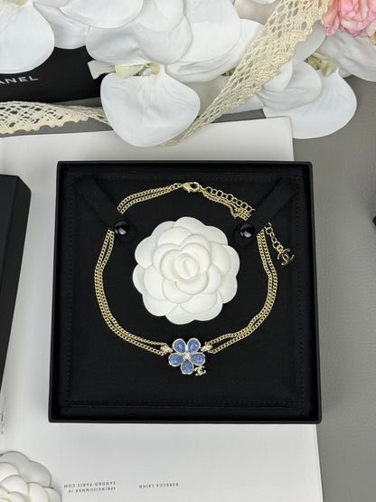 [Royal Top]New Blue Floral Double-Layer Necklace