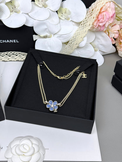 [Royal Top]New Blue Floral Double-Layer Necklace