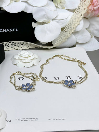 [Royal Top]New Blue Floral Double-Layer Necklace