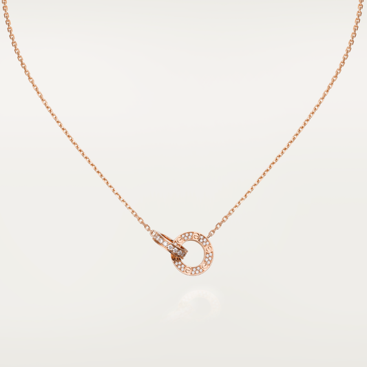 [Royal Top]LOVE 7.6MM NECKLACE ROSE GOLD AND SILVER  FULL DIAMOND