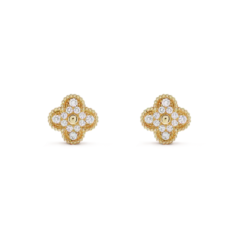 [Royal Top]CLOVER MEDIUM 1 MOTIFS FUll DIAMOND EARRINGS