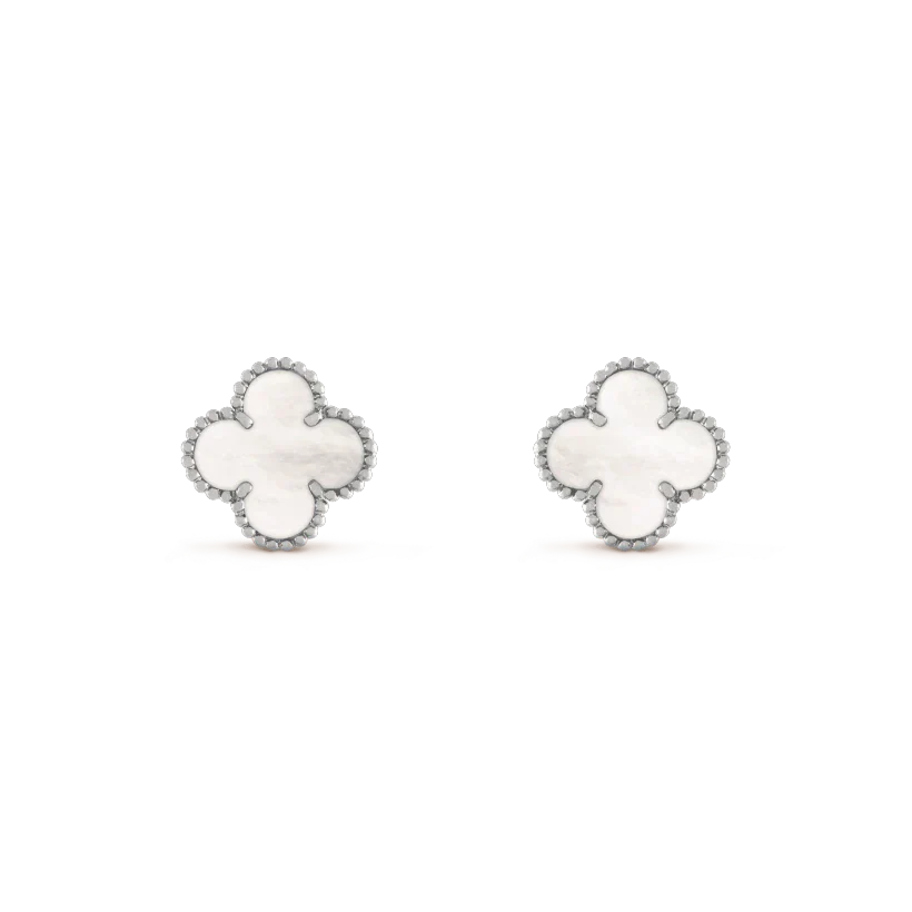 [Royal Top]CLOVER MEDIUM 1 MOTIFS  WHITE MOP EARRINGS SILVER