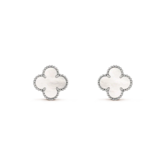 [Royal Top]CLOVER MEDIUM 1 MOTIFS  WHITE MOP EARRINGS SILVER