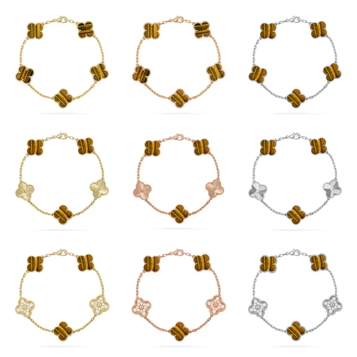 [Royal Top] CLOVER 5 MOTIFS TIGER EYE BRACELET COLLECTION